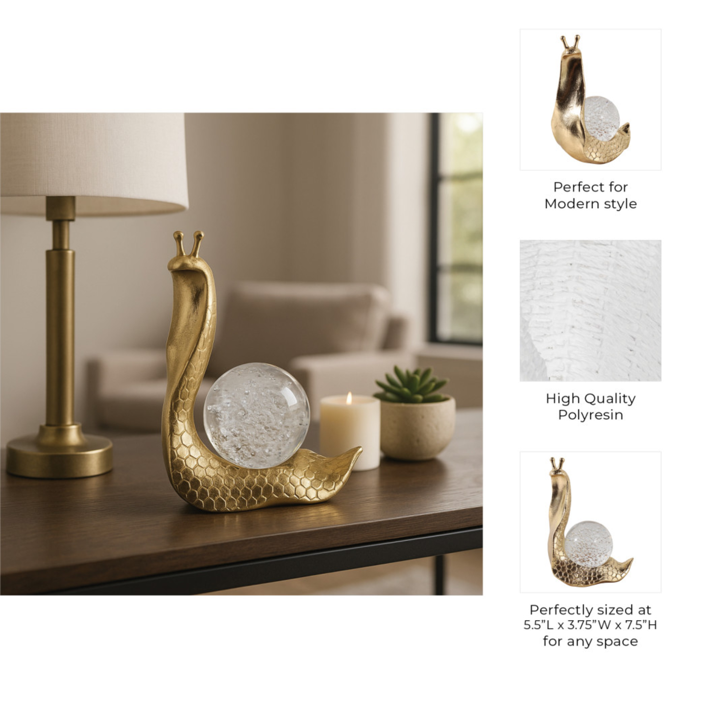 Gold Snail + Glass Figurine