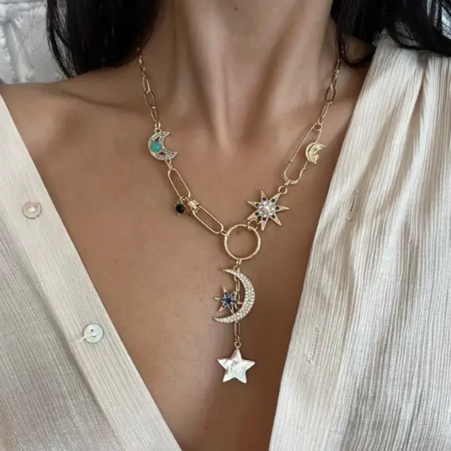 Celestial Coin Charm Moon Necklace