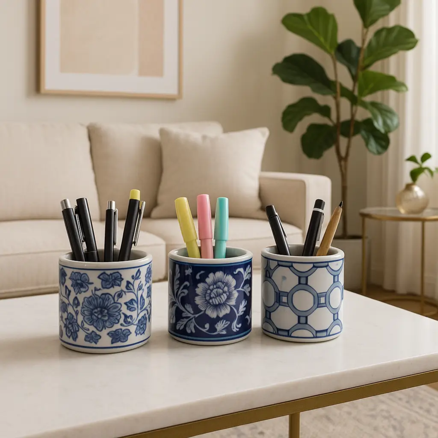 Blue + White Pencil Cups