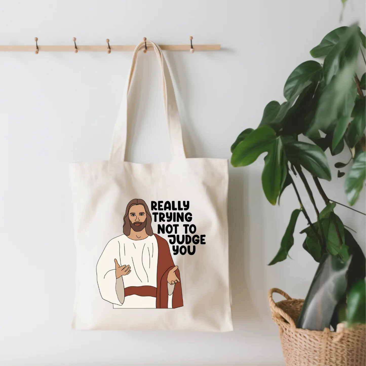 Jesus Trying Not To Judge You Canvas Tote