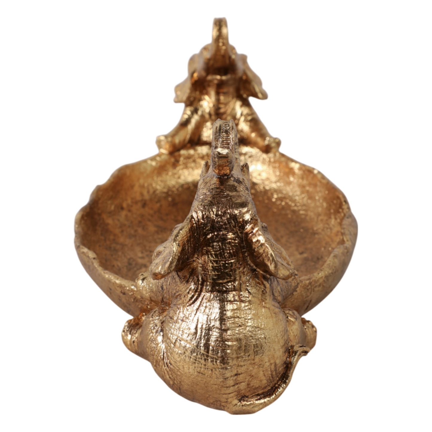 Gold Two Elephants Holding Bowl