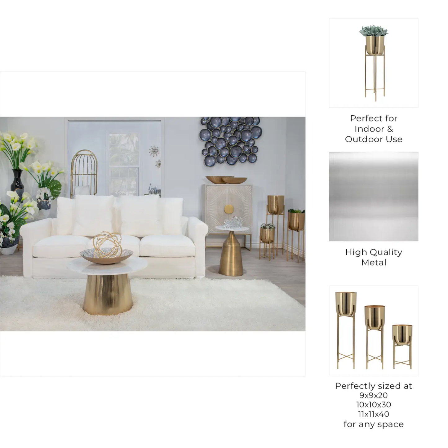 Tall Gold Metal Planters