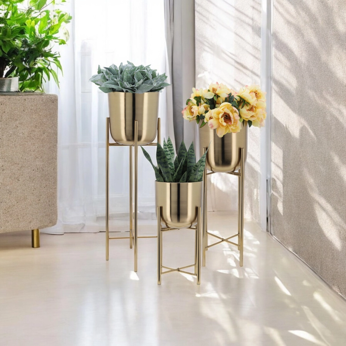Tall Gold Metal Planters