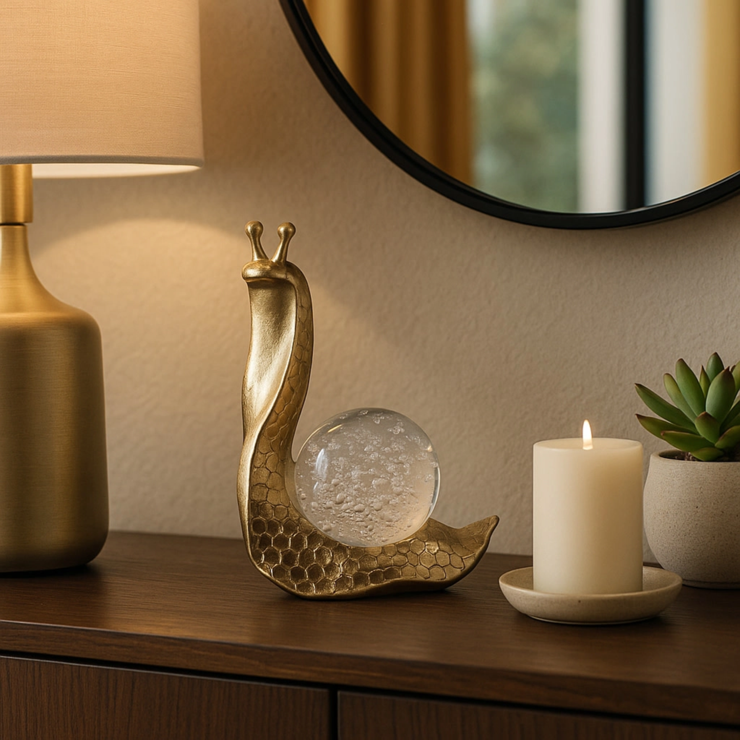 Gold Snail + Glass Figurine