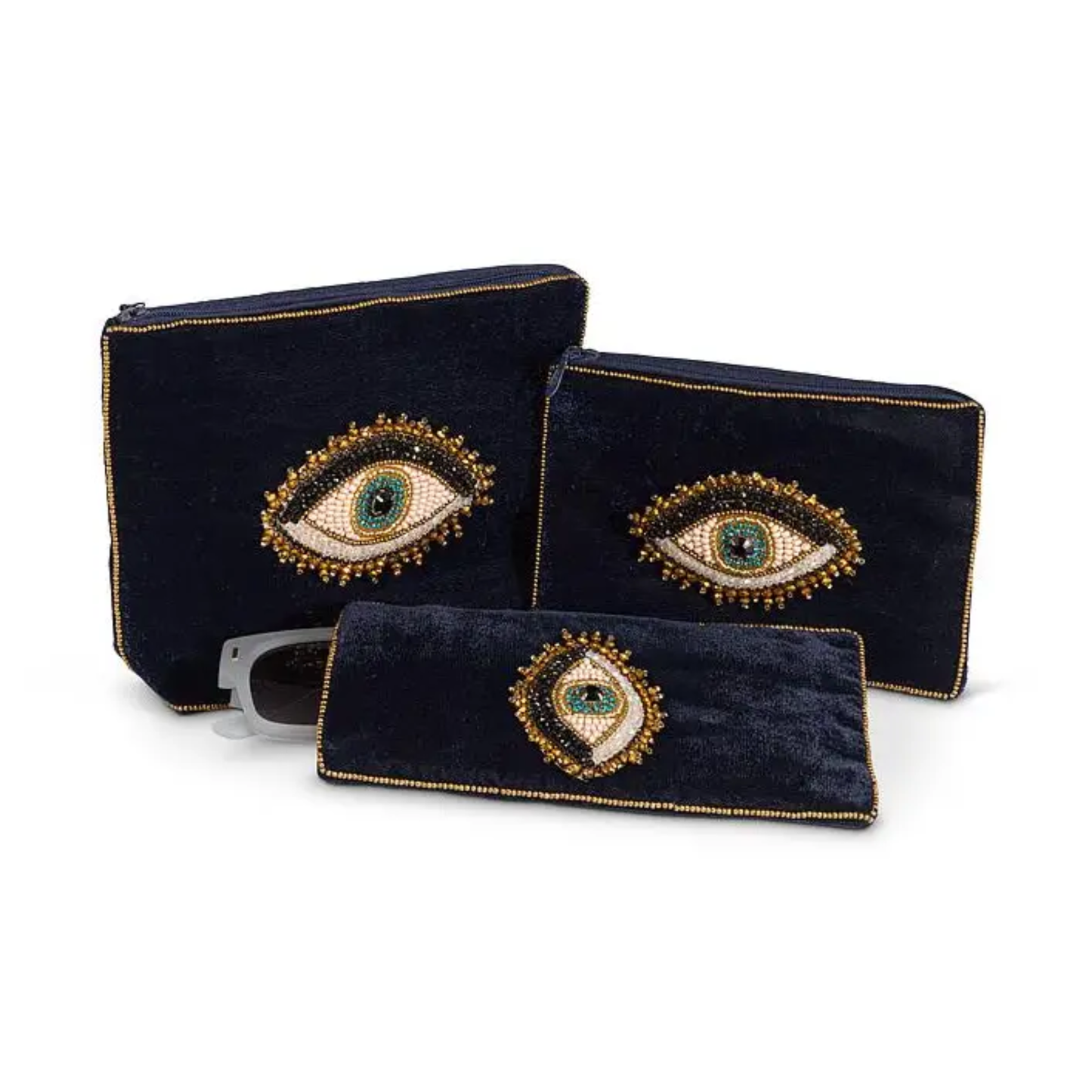 Navy Velvet Evil Eye Pouch