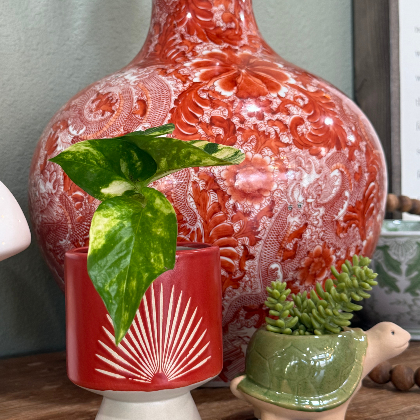 Orange Palm Leaf Planter