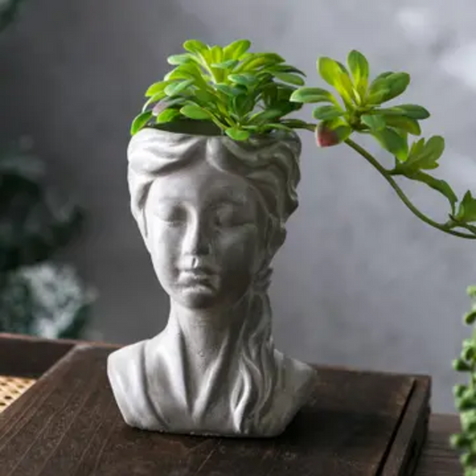 Musing Girl Planter - Cement