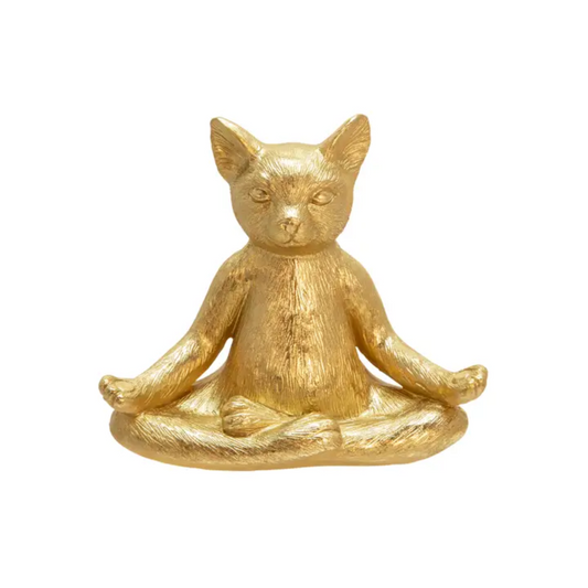 Cat Figurine in Meditative Pose - Gold