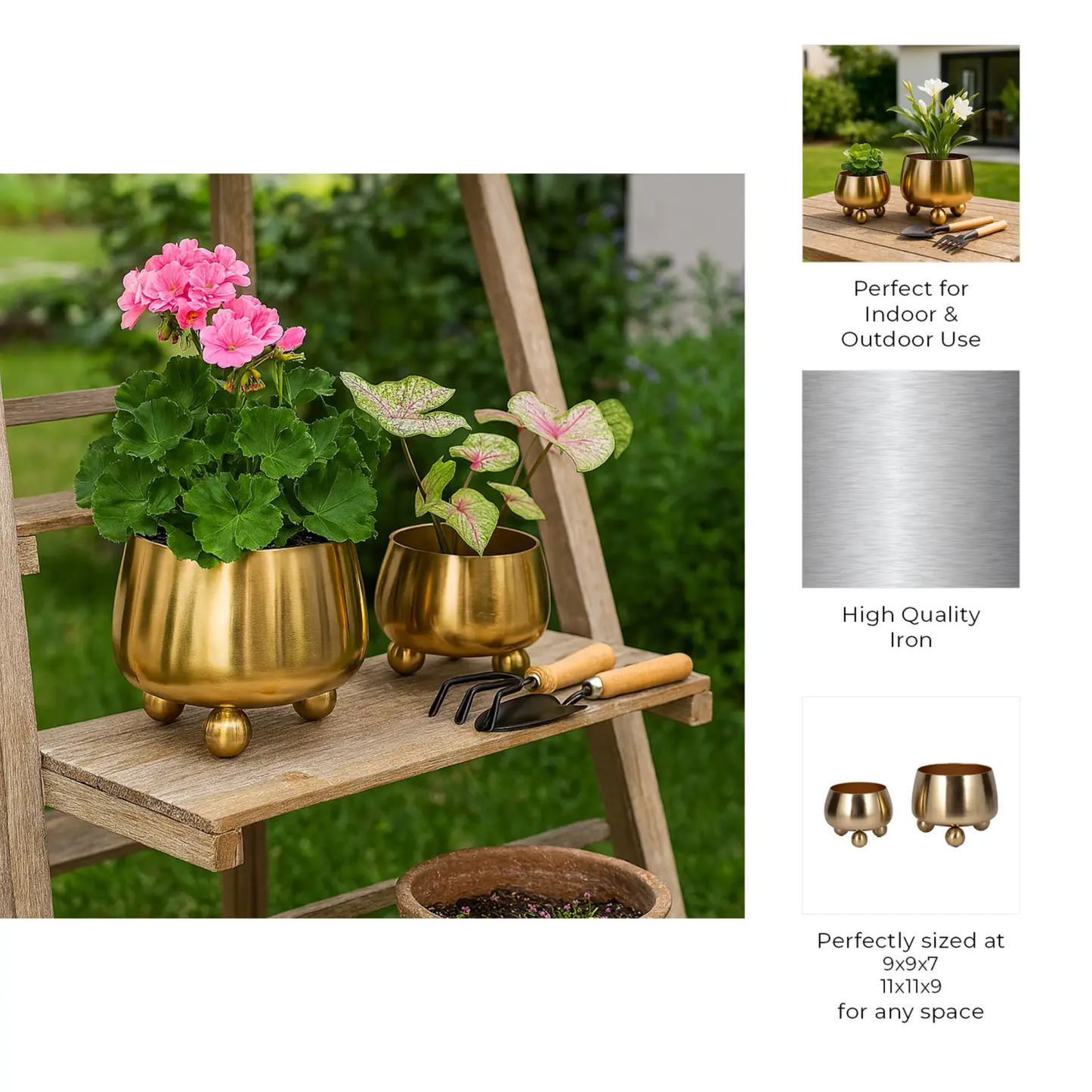 Gold Metal Round Planters