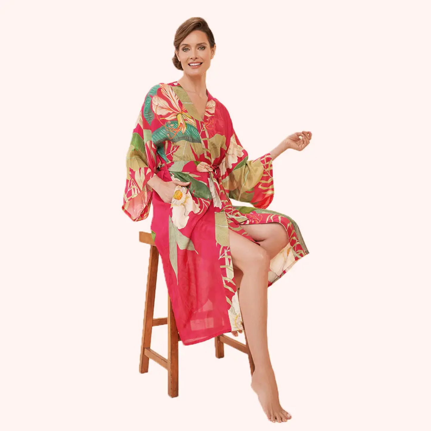 Kimono - Delicate Tropical Dark Rose
