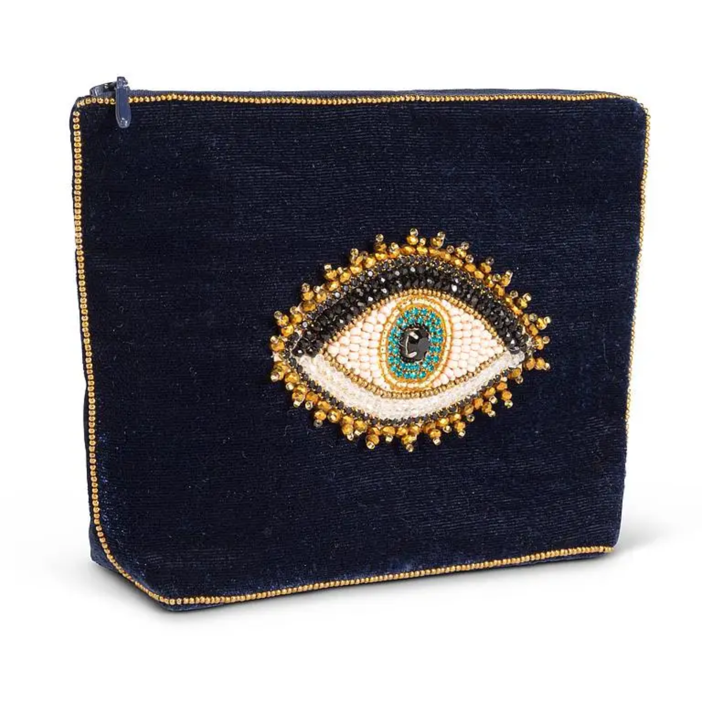 Navy Velvet Evil Eye Pouch
