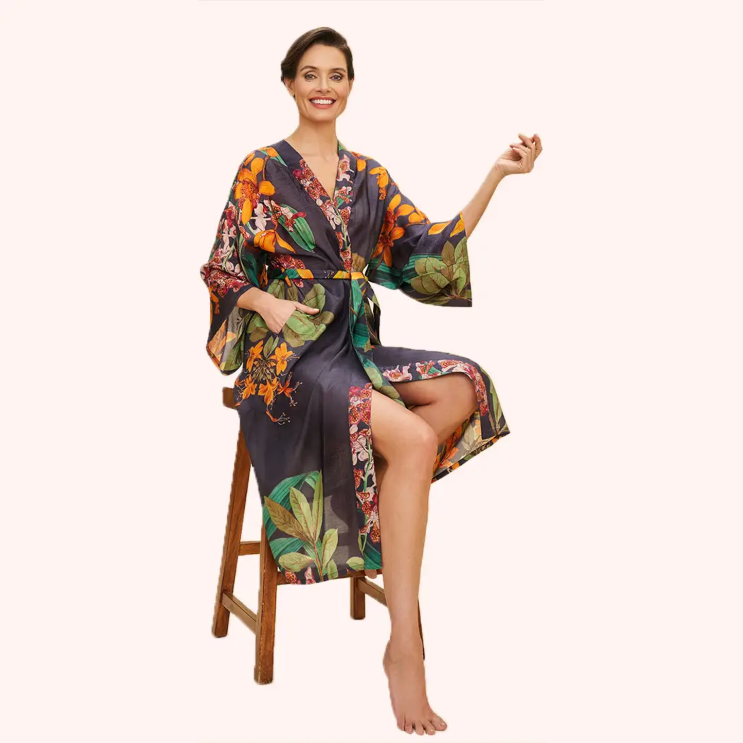 Kimono - Botany Bliss in Charcoal