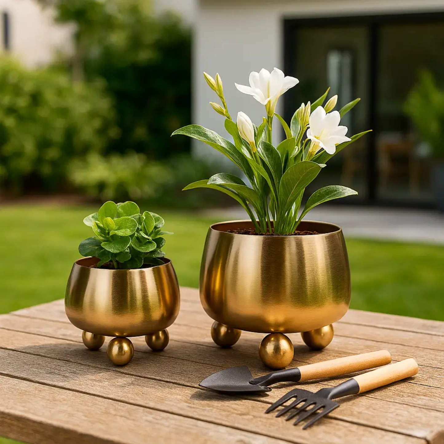 Gold Metal Round Planters