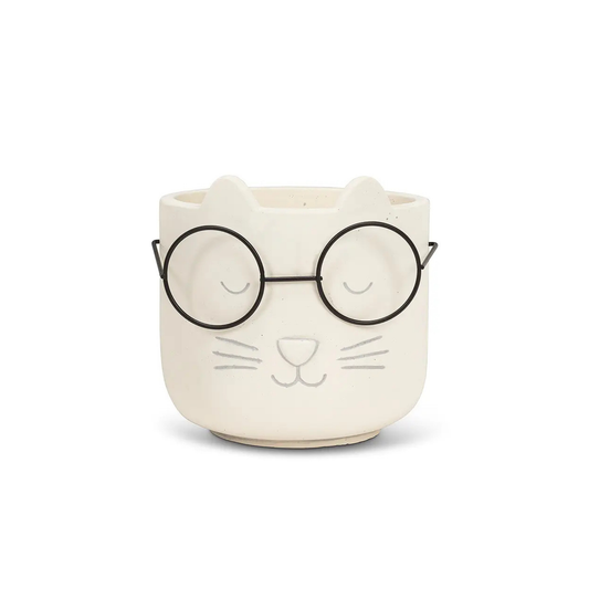 Lg Cat Face Planter w/Glasses