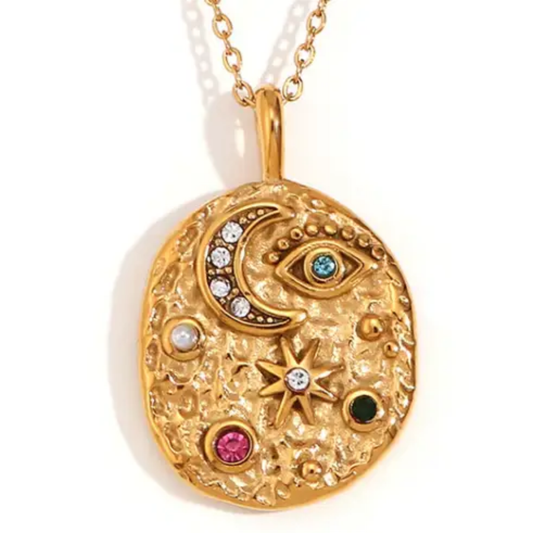 Evil Eye + Moon + Stars Necklace