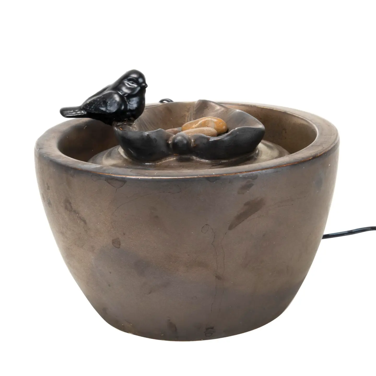 Bronze Bird On Leaf Water Fountain