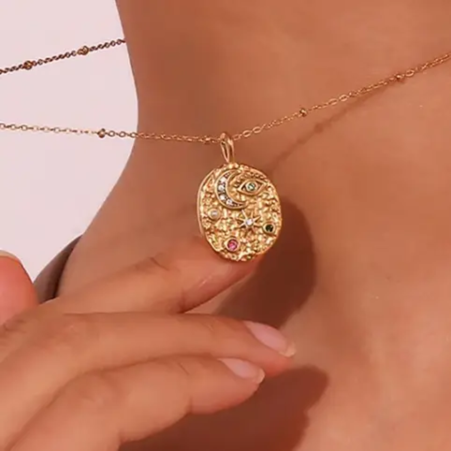 Evil Eye + Moon + Stars Necklace