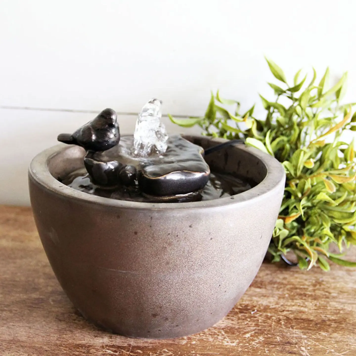 Bronze Bird On Leaf Water Fountain