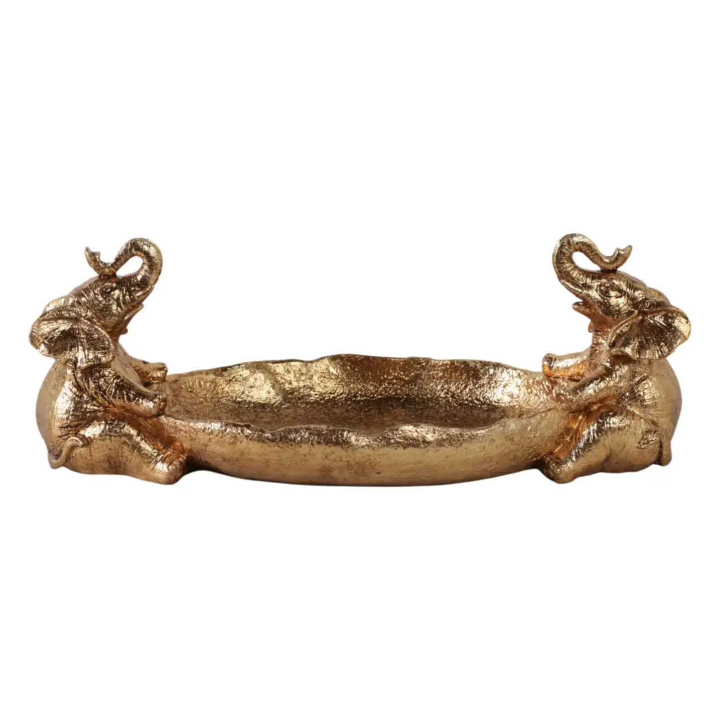 Gold Two Elephants Holding Bowl