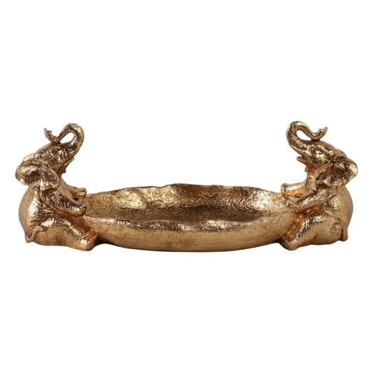 Gold Two Elephants Holding Bowl