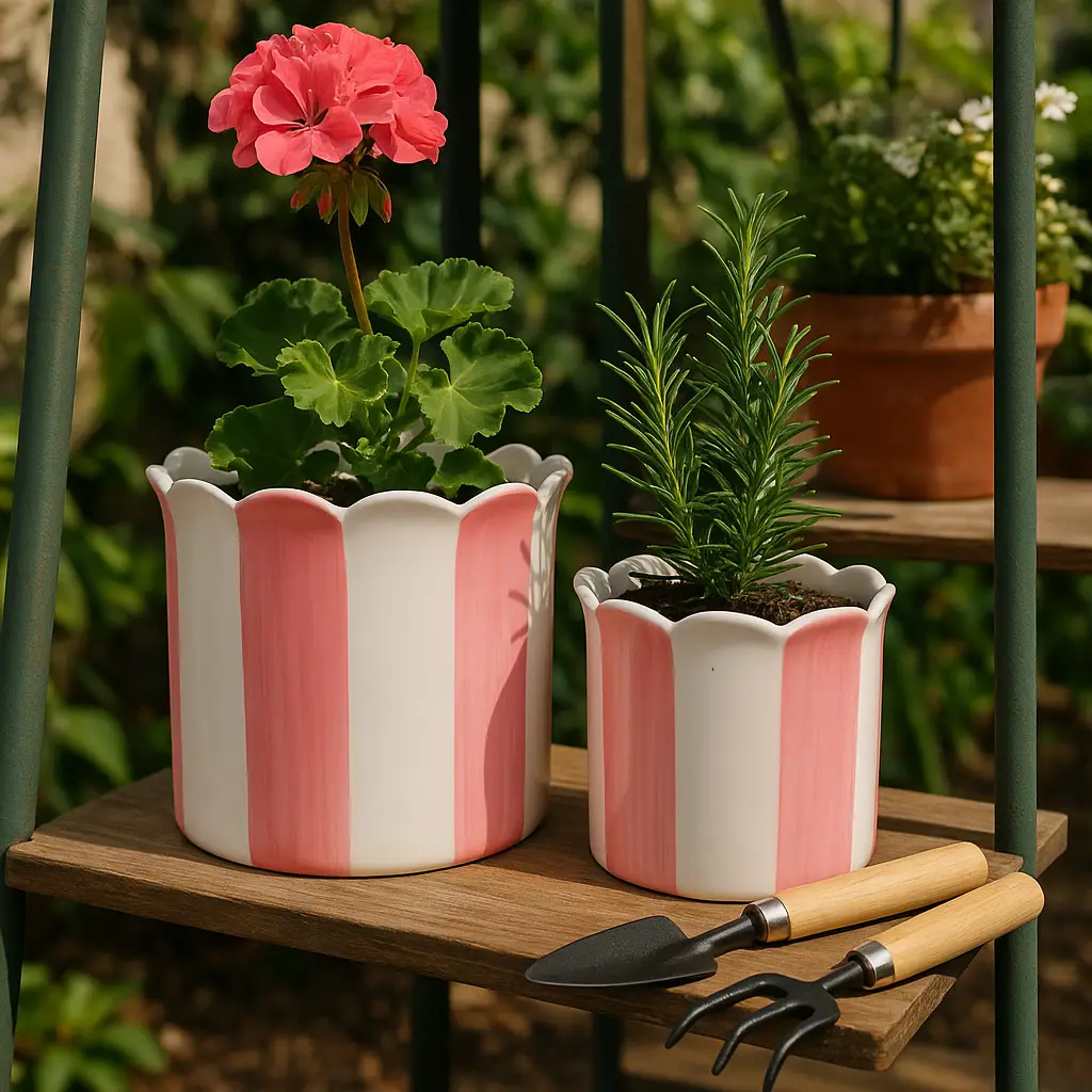 Stripped Scalloped Planter