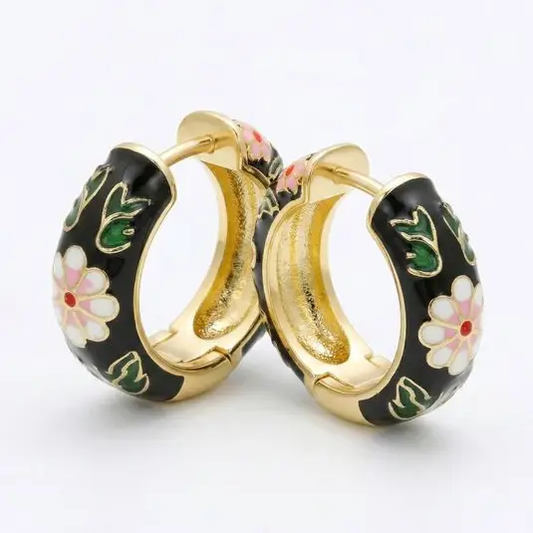 Cloisonne  Enamel Huggie Earrings