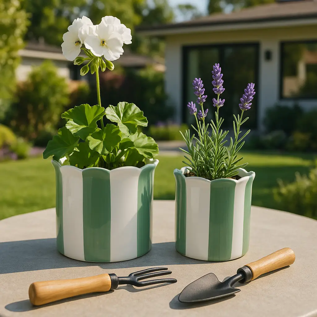 Stripped Scalloped Planter